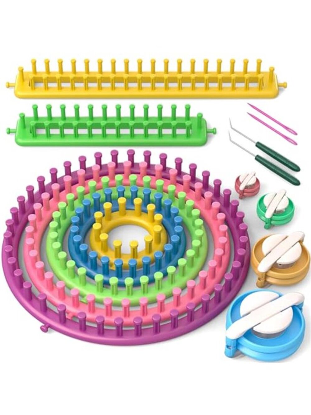 Knitting Loom Kit Round Loom Set Pom Pom Maker Hook Needle Craft Tool Set